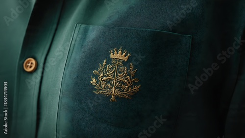 Elegant Mockup of Embroidered Patch on Green Fabric Shirt Pocket