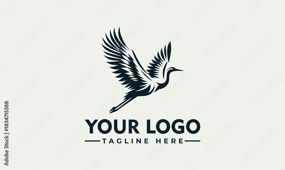 Naklejka premium Graceful heron bird flying upwards, a creative emblem concept vector. logo. illustration