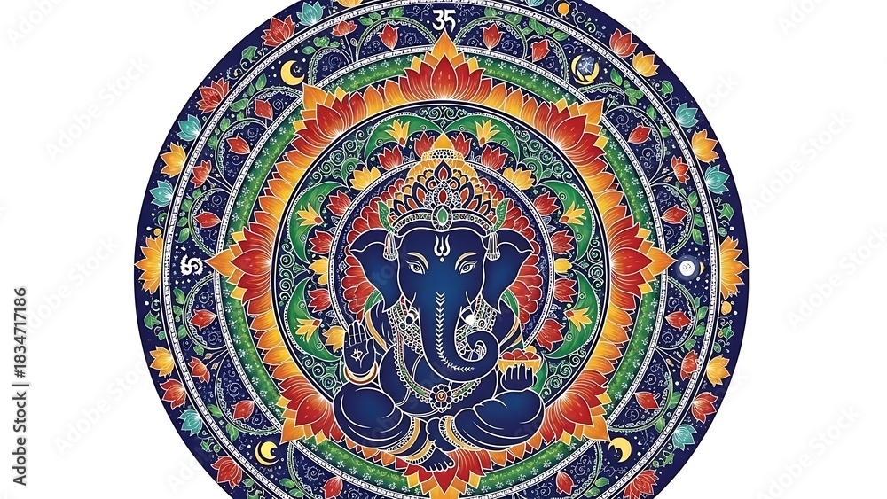 Obraz premium Colorful mandala artwork featuring Ganesha deity