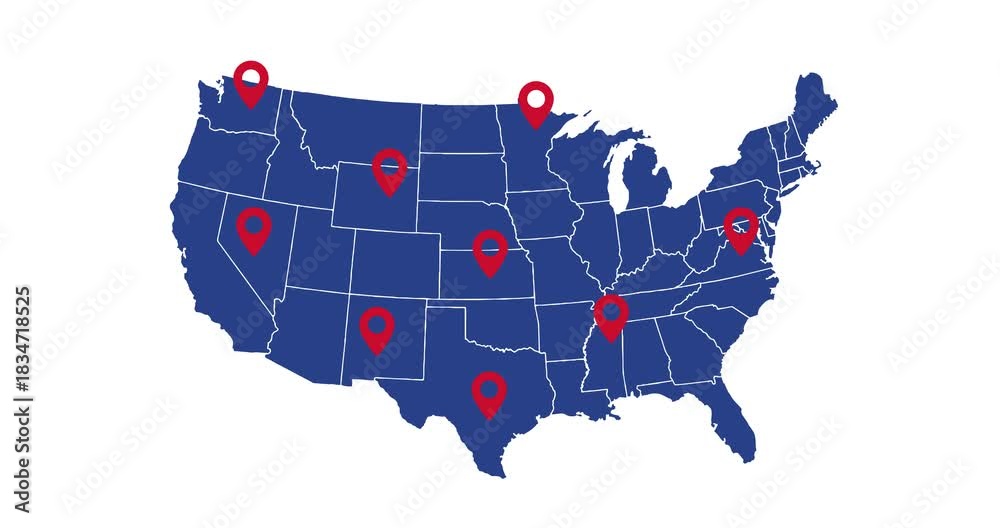 united states of america map with pin point Stock Video | Adobe Stock