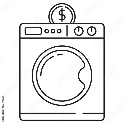 Laundry coin icon with thin line style