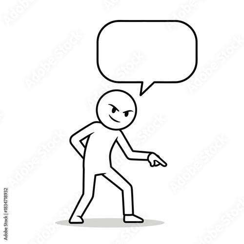 Stick figure showing a wicked expression with confident hand gestures and speech bubble. Ideal for UI icons or storytelling illustrations.