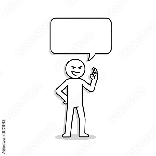 Line-art character grinning like a villain with expressive body language. Perfect for icon sets, storytelling graphics, and digital content.