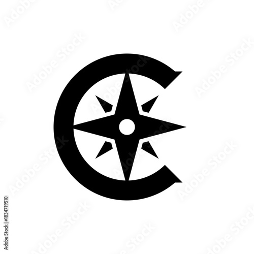 Compass and letter C logo design template