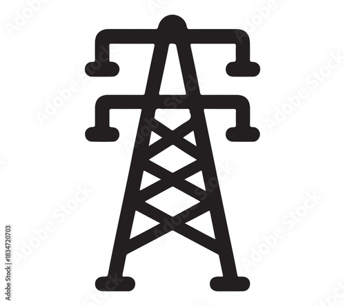 Simple black outline icon of an electricity pylon or transmission tower against a white background