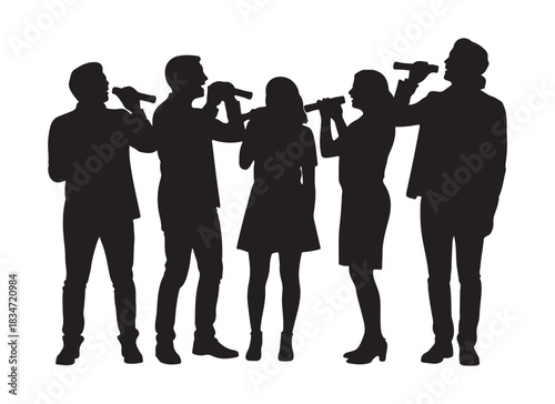  Group of five singers performing on stage in silhouette