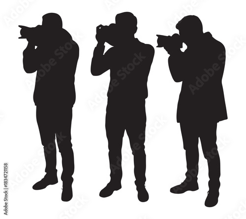  Three silhouettes of photographers holding cameras and taking pictures