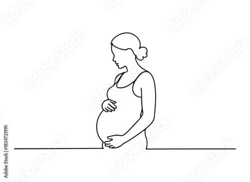  Elegant single line drawing of a pregnant woman holding her belly silhouette