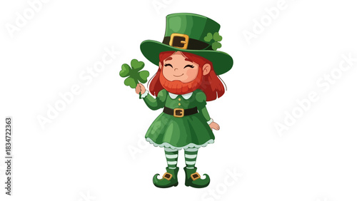 Cute Leprechaun Illustration Smiling Figure with a Shamrock, Celebrating St