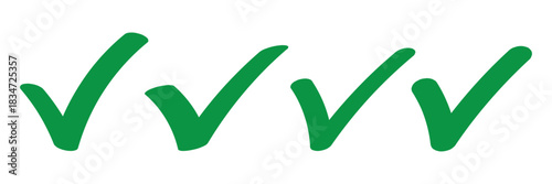 Hand drawing green tick mark icon on white background. Digital hand drawing check mark vector set. Creative vector tick mark icon set.