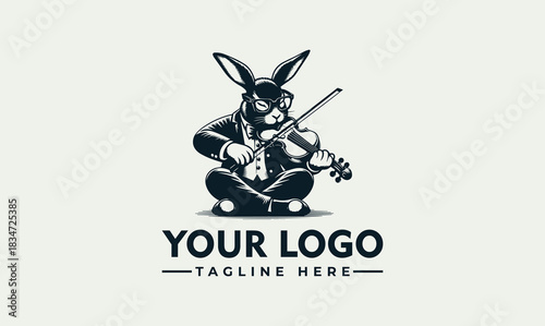 An elegant rabbit playing a biola, a classic mascot character vector. logo. illustration