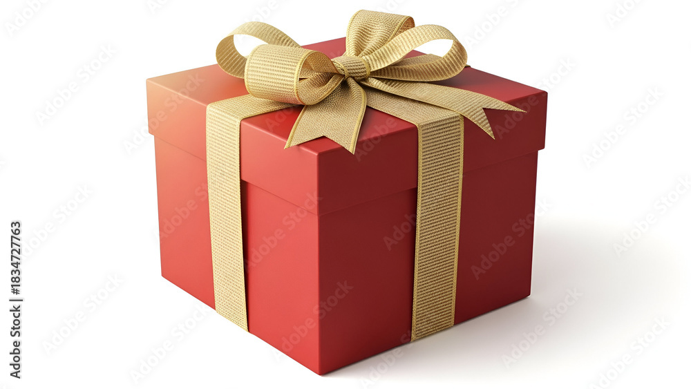 Obraz premium Red Christmas Gift Box with Golden Ribbon Bow Isolated on White Background