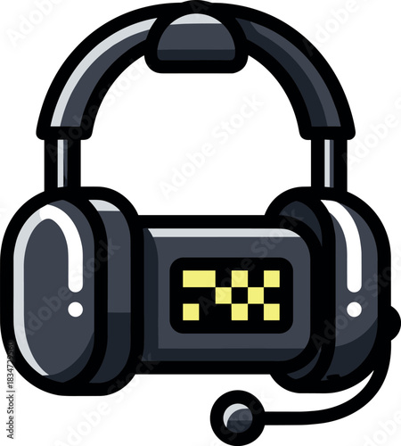 Taxi headset icon with checkered pattern