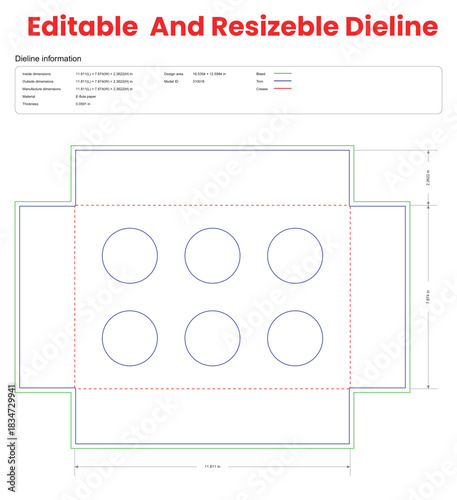 customize the number of circular holes for insert_ cardboard box dieline template pizza box custom packaging die lines printable product packaging layout,cardboard box dieline

