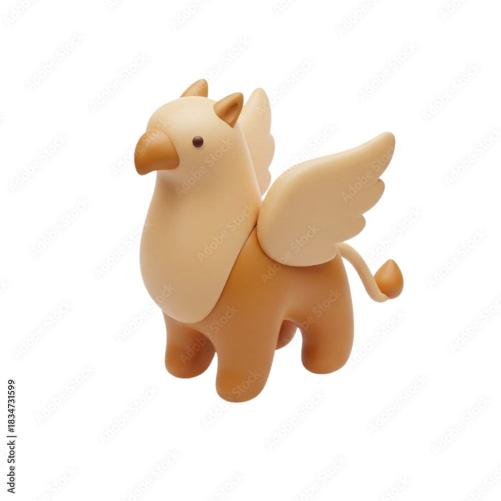 Fototapeta premium Adorable 3D illustration of a cute griffin toy, a stylized mythical fantasy animal character