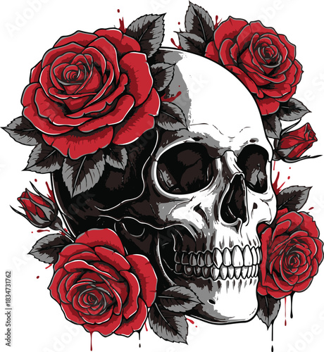 skull with roses vector art
