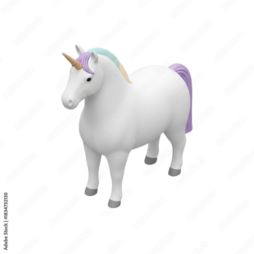 Fototapeta premium A beautifully rendered 3D illustration of a magical unicorn with a pastel mane and tail