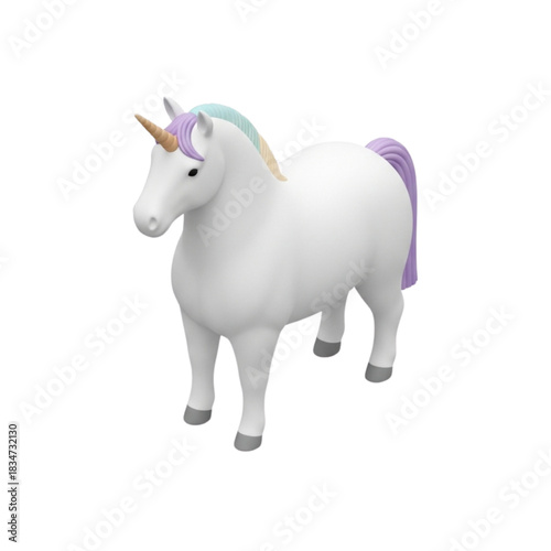A beautifully rendered 3D illustration of a magical unicorn with a pastel mane and tail