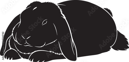 Black silhouette of a resting rabbit isolated on