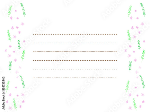 春の優しい色使いの色鉛筆植物の白バックフレームイラスト素材