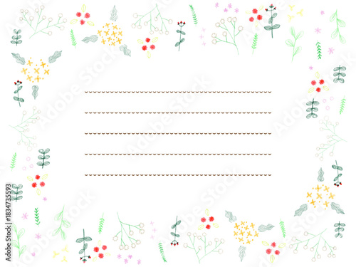 かわいいお花の手描き色鉛筆フレーム