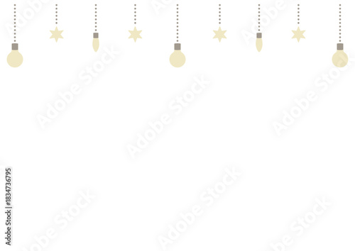 吊り下げた電球と星モチーフをあしらった淡色のフレーム風装飾ライン