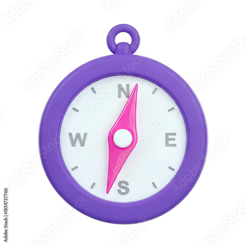 Vibrant Purple 3D Compass With Pink Needle Accurately Pointing North On A Clean Transparent Background For Navigation And Direction Concepts
