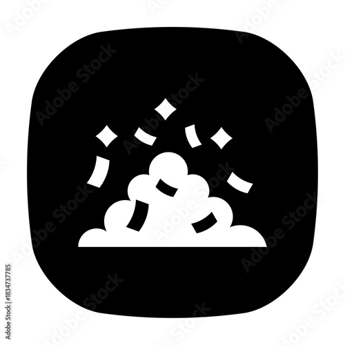 A button confetti pile icon with scattered pieces around a mound, symbolizing festive leftovers and celebration elements.