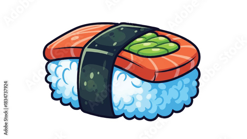 Delicious Salmon Nigiri Sushi with Wasabi and Seaweed.