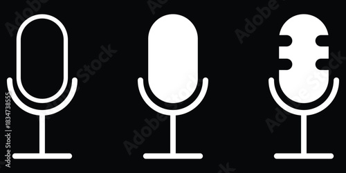 Microphone icon set flat style. Microphone vector symbol representing sound recording and podcast technology. eps 10