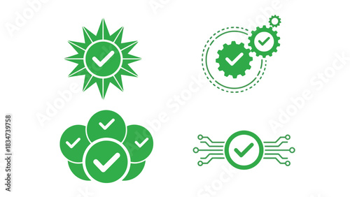Vector illustration of Green check mark icon set vector illustration of approval and validation symbols isolated on white background