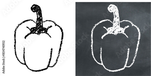 Chalk Handdrawn Bell Pepper Vector Ideal for menu, food, recipe, and spice graphics in a rough chalkboard style. Symbolizes simple produce, seasoning, and cooking ingredient.