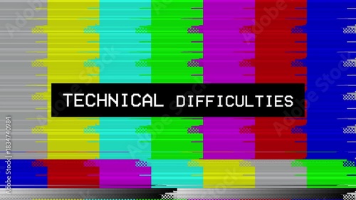 Retro TV Technical Difficulty Screen Animation with bad interference signal
