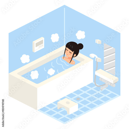 お風呂に入る女性のイラスト