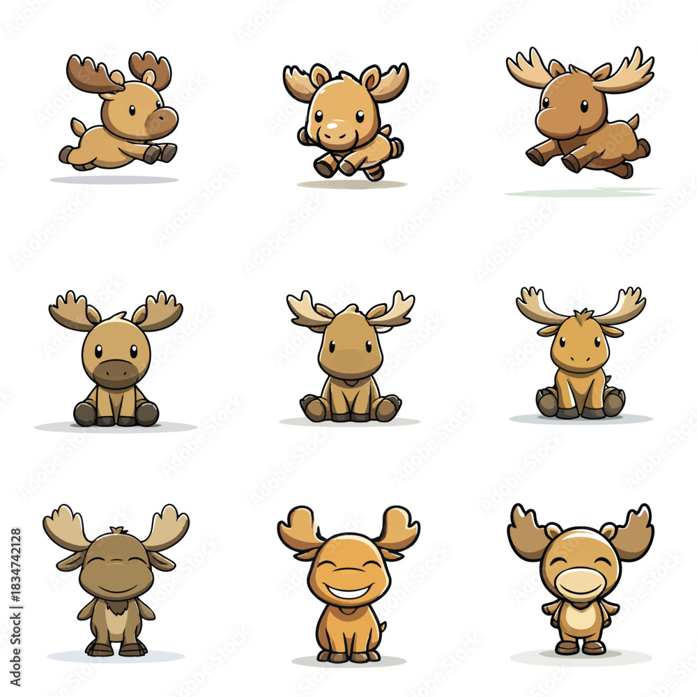 Fototapeta premium Set Cute Kawaii Moose Wild Animal
