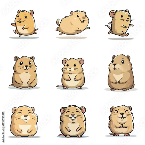 Set Cute Kawaii Vole Wild Animal