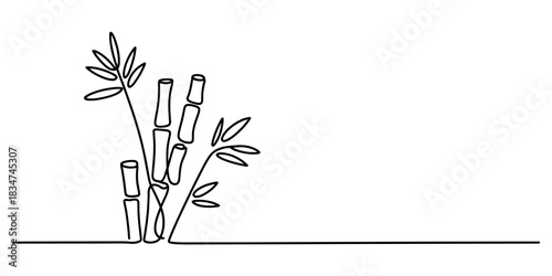 Continuous line drawing of bamboo shoots and leaves, illustrating nature, growth, and tranquility with a modern minimalist aesthetic vector. Vector, illustration