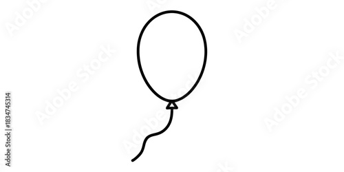 Simple outline drawing of an empty balloon with a string, minimalist vector illustration, icon for party celebration, events, and festive decoration. Vector, illustration