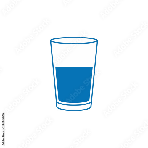 Outline illustration of a glass half full with blue liquid