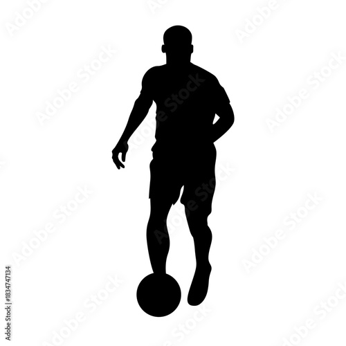 Silhouette of soccer athlete controlling the ball with skill, standing pose for teamwork and sports training design.