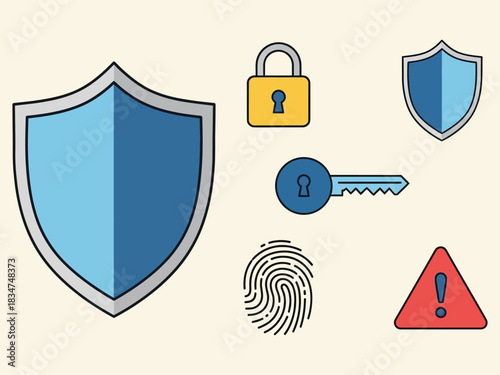Security icons representing protection privacy and safety measures