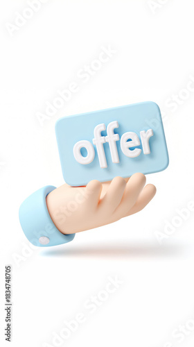 3D cartoon hand holding a glowing blue 