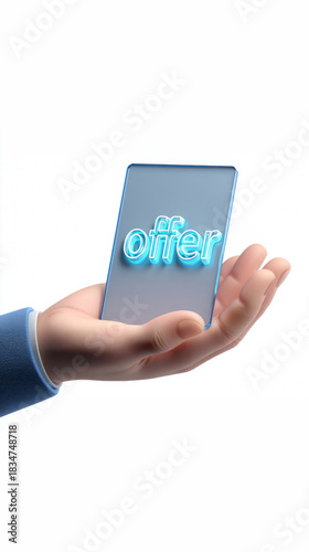 3D cartoon hand holding a glowing blue 