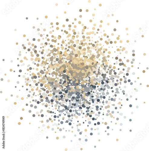 Confetti explosion of gold beige and gray dots against white