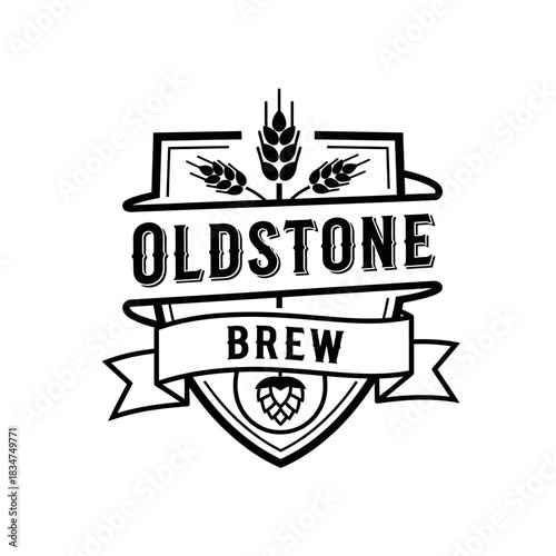 Oldstone Brew Beer Craft Brewery Logo Design Emblem.