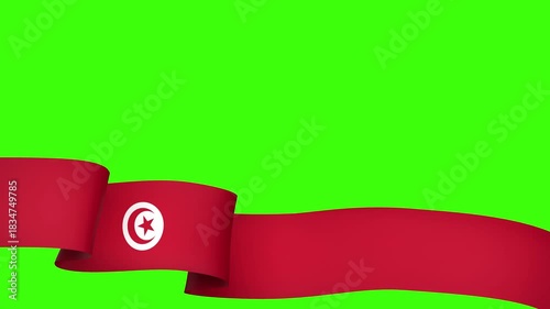 Waving Tunisia Flag Ribbon on greenscreen background