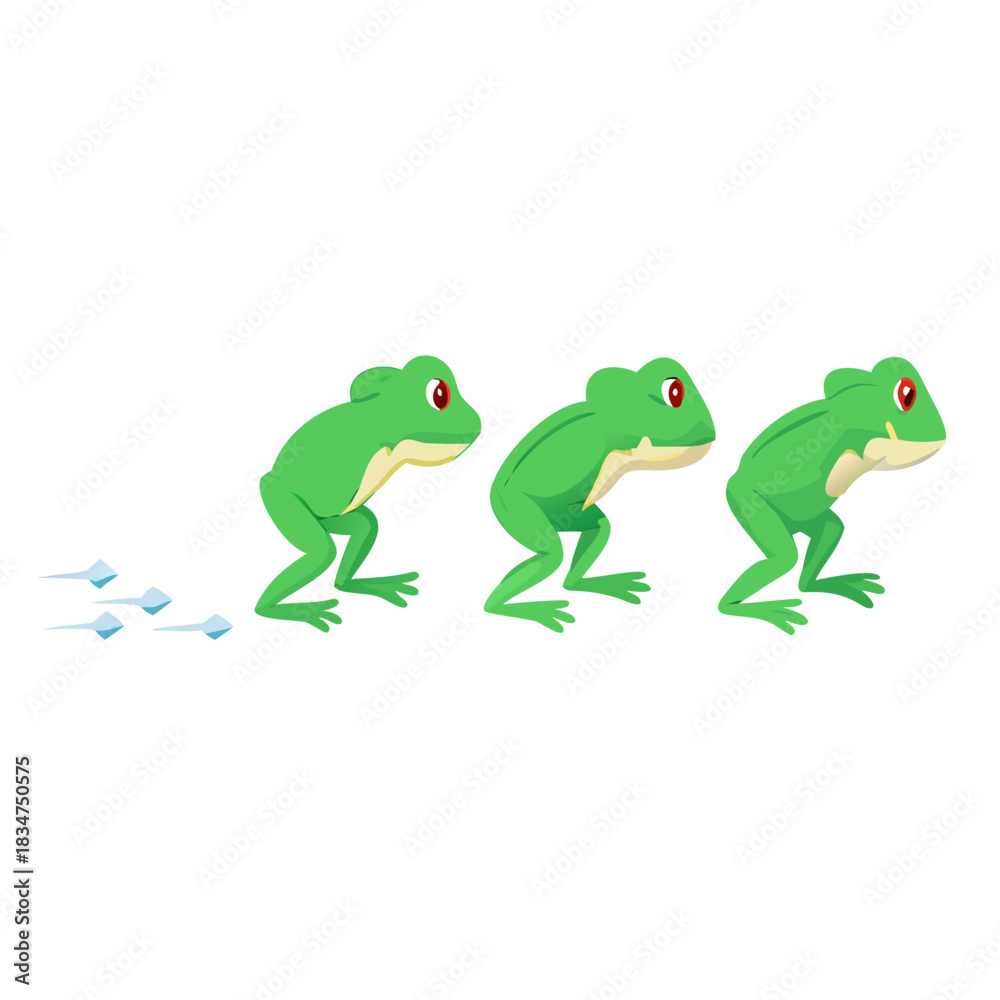 Fototapeta premium Frog jumping animation sequence. Vector illustration.