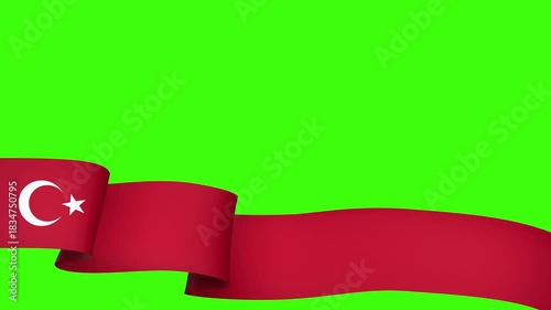 Waving Turkey Flag Ribbon on greenscreen background