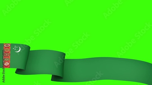 Waving Turkmenistan Flag Ribbon on greenscreen background