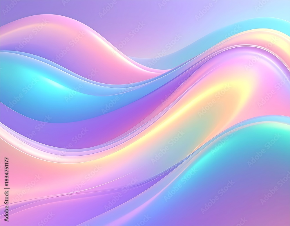 Fototapeta premium Soft, flowing waves of iridescent color, pastel tones blend seamlessly